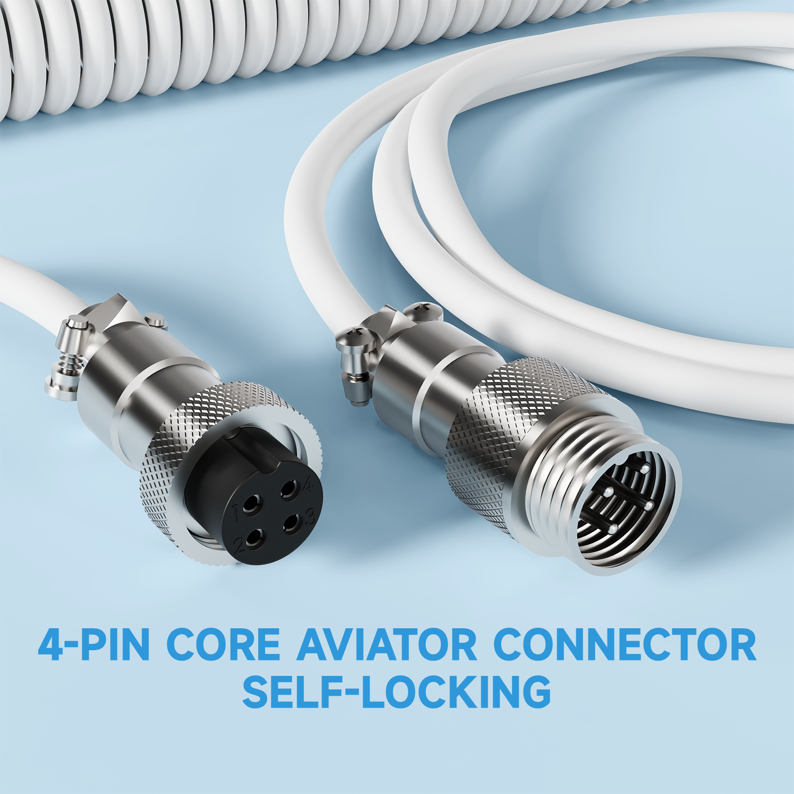 ATTACK SHARK 4-Pin Aviator Connector Cable, Self-Locking, White, for mechanical keyboards