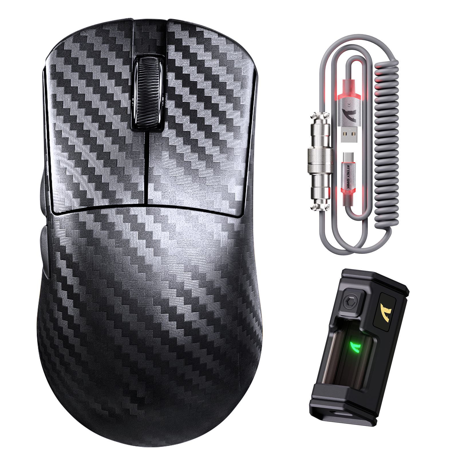 ATTACK SHARK R11 ULTRA Carbonfaser Kabellose 8K PAW3950MAX Gaming-Maus mit C06 Ultra LED-Kabel