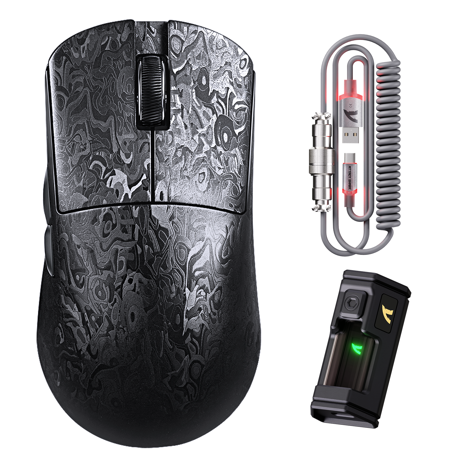 ATTACK SHARK R11 ULTRA Carbonfaser Kabellose 8K PAW3950MAX Gaming-Maus mit C06 Ultra LED-Kabel