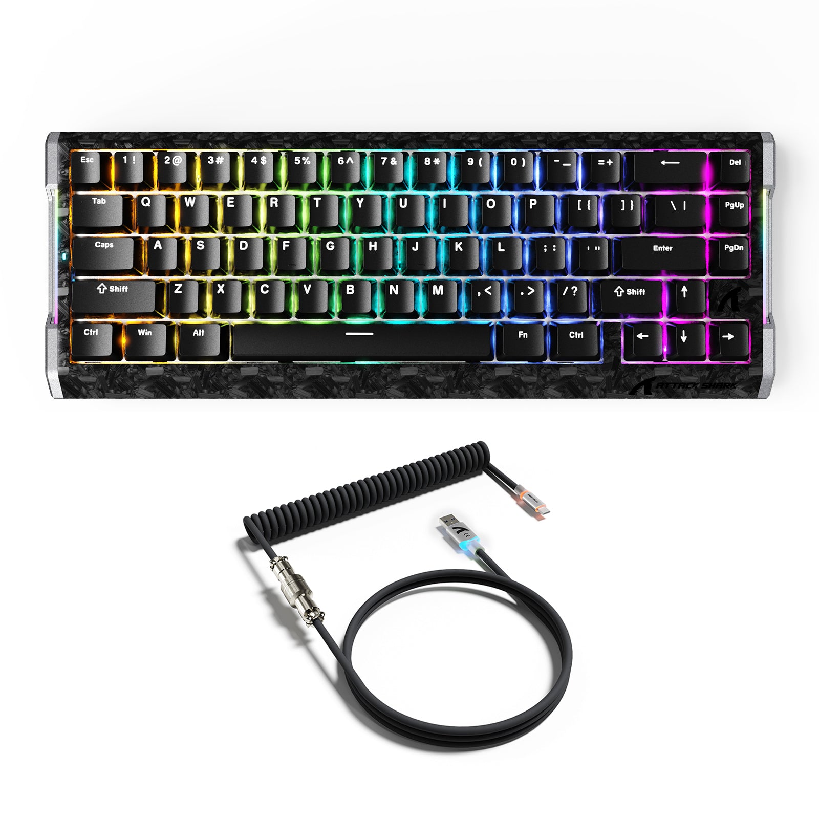 ATTACK SHARK R68 HE Carbon Fiber Wired Rapid Trigger Magnetic Switch Keyboard With C01 Ultra RGB Coiled Cable