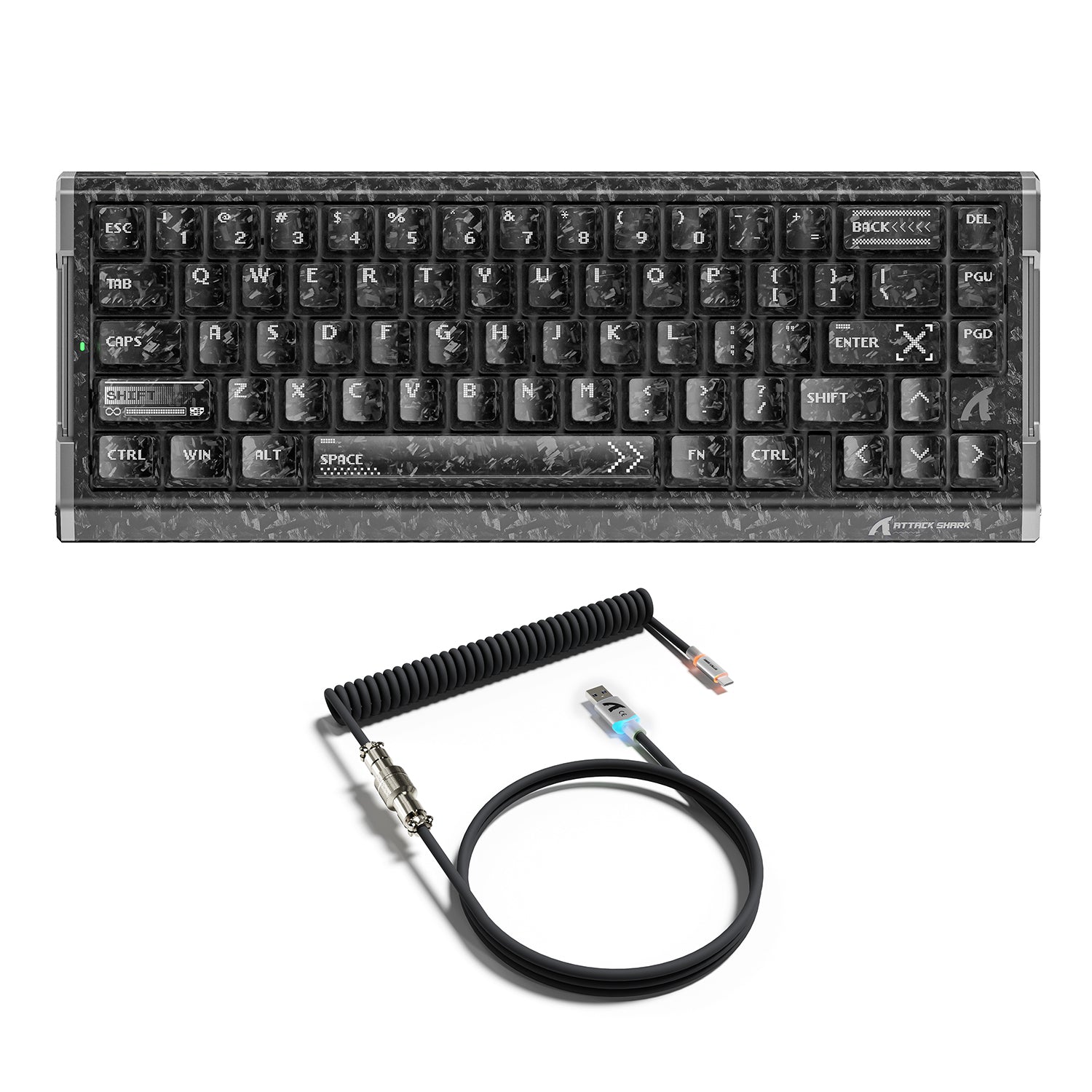 ATTACK SHARK R68 HE Carbon Fiber Wired Rapid Trigger Magnetic Switch Keyboard With C01 Ultra RGB Coiled Cable