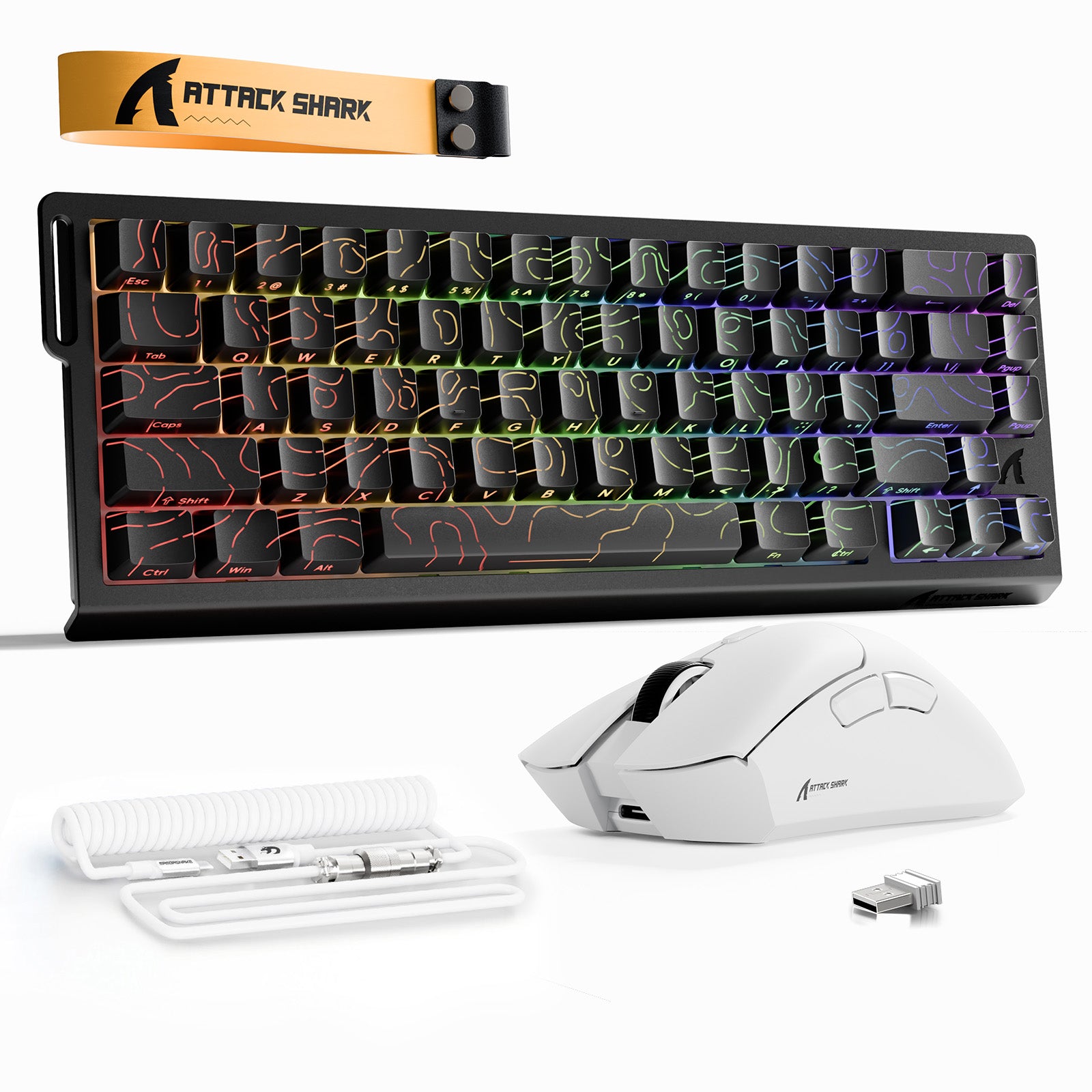 ATTACK SHARK X68HE Rapid Trigger Tastatur + R1 Kabellose Gaming-Maus + C01 Spiralkabel-Bundle