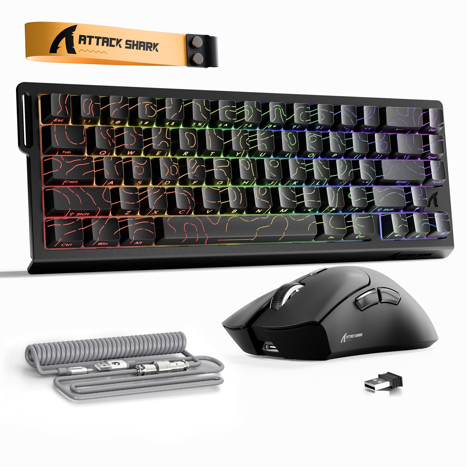 ATTACK SHARK X68HE Rapid Trigger Tastatur + R1 Kabellose Gaming-Maus + C01 Spiralkabel-Bundle