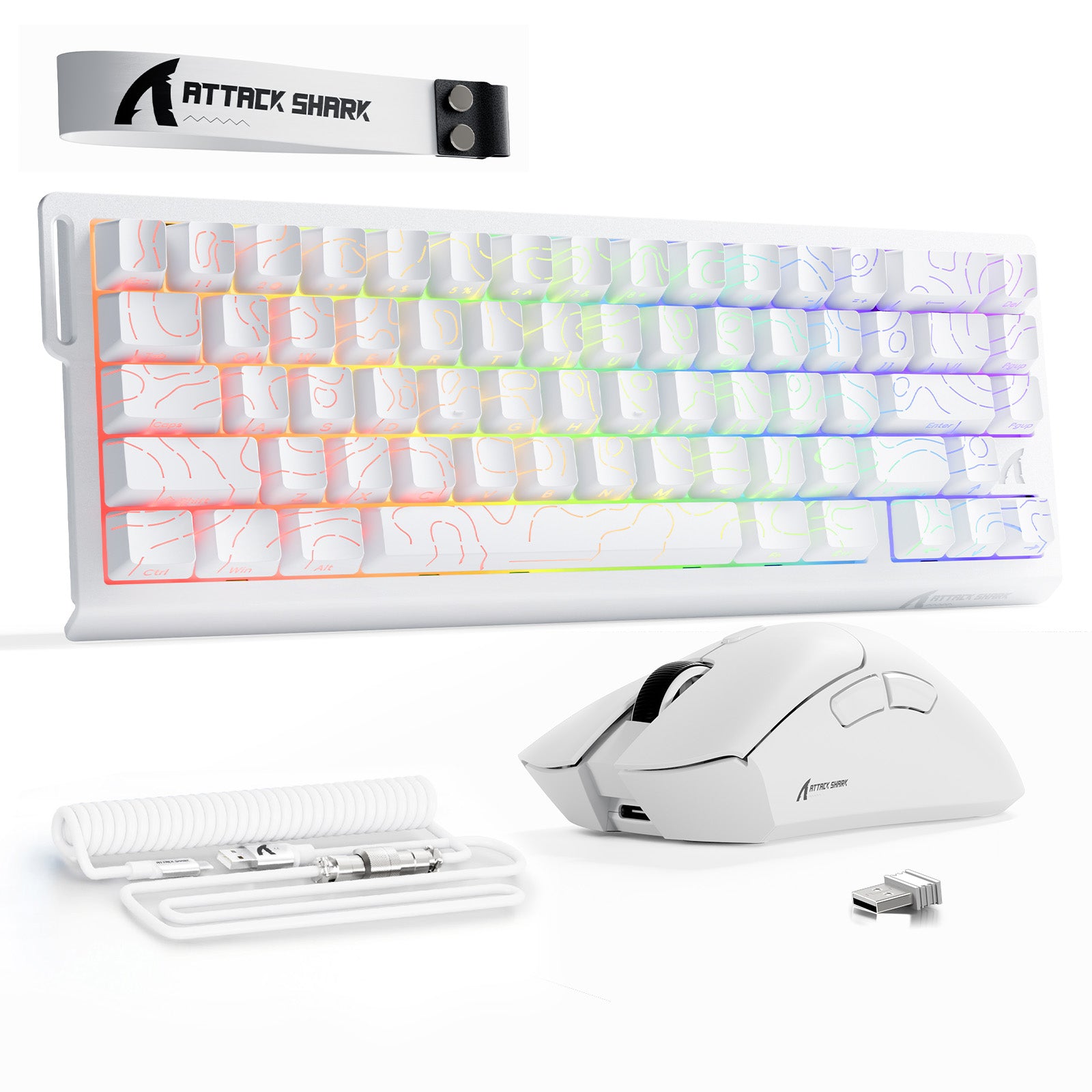 ATTACK SHARK X68HE Rapid Trigger Tastatur + R1 Kabellose Gaming-Maus + C01 Spiralkabel-Bundle