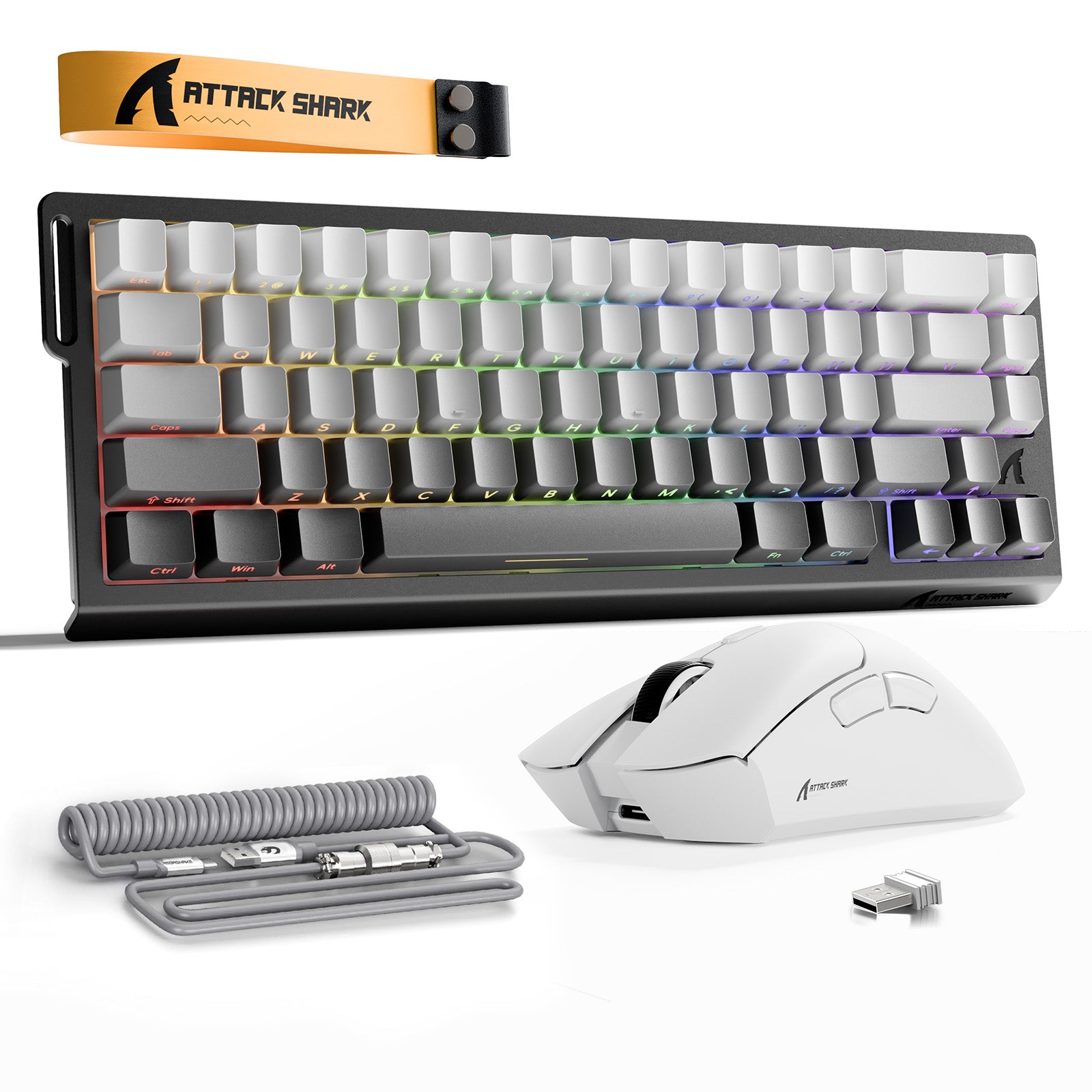 ATTACK SHARK X68HE Rapid Trigger Tastatur + R1 Kabellose Gaming-Maus + C01 Spiralkabel-Bundle