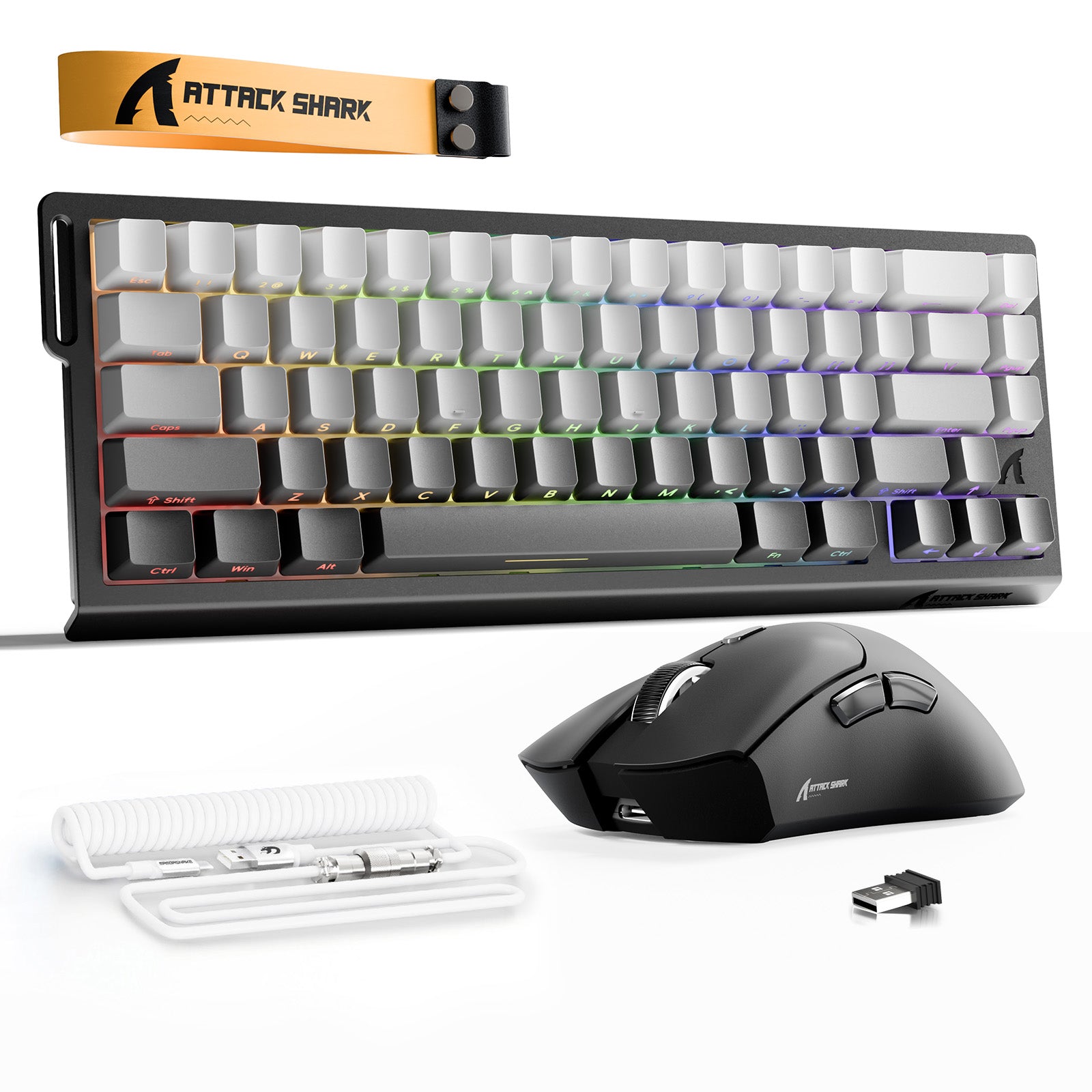 ATTACK SHARK X68HE Rapid Trigger Tastatur + R1 Kabellose Gaming-Maus + C01 Spiralkabel-Bundle