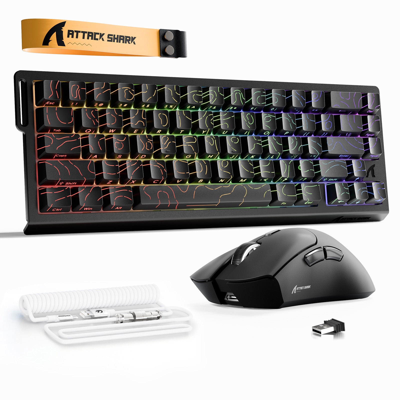 ATTACK SHARK X68HE Rapid Trigger Tastatur + R1 Kabellose Gaming-Maus + C01 Spiralkabel-Bundle