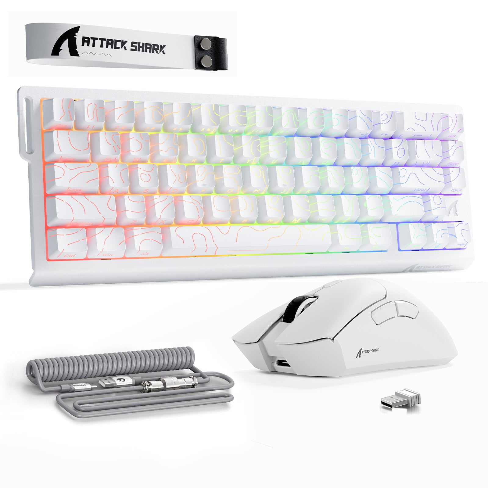 ATTACK SHARK X68HE Rapid Trigger Tastatur + R1 Kabellose Gaming-Maus + C01 Spiralkabel-Bundle