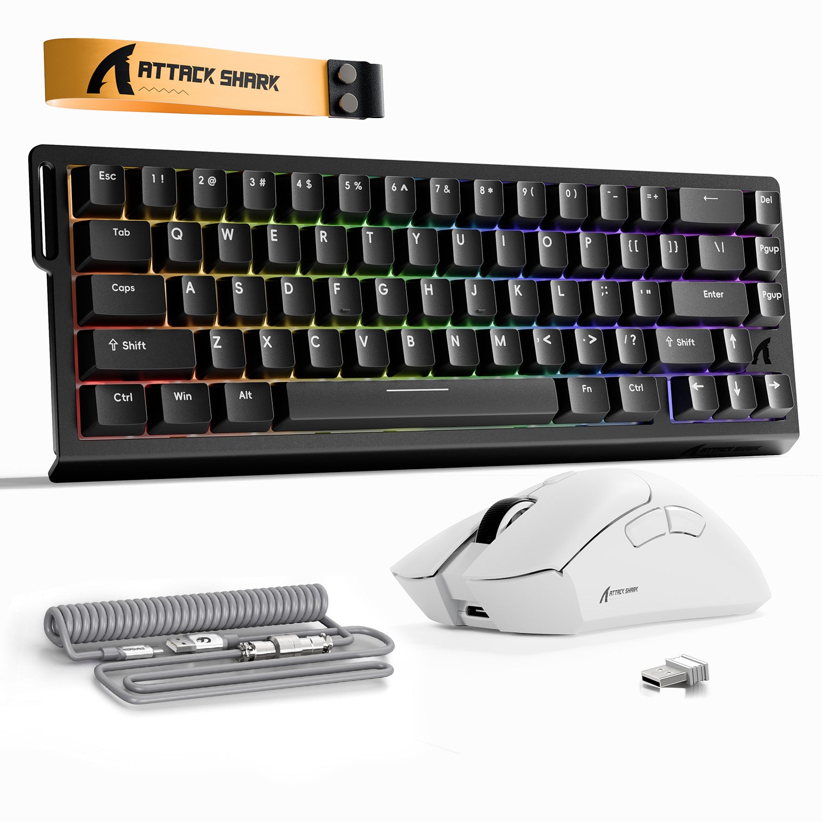 ATTACK SHARK X68HE Rapid Trigger Tastatur + R1 Kabellose Gaming-Maus + C01 Spiralkabel-Bundle