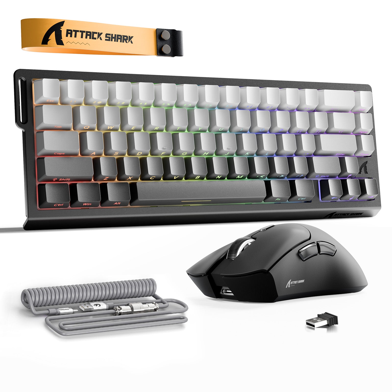 ATTACK SHARK X68HE Rapid Trigger Tastatur + R1 Kabellose Gaming-Maus + C01 Spiralkabel-Bundle