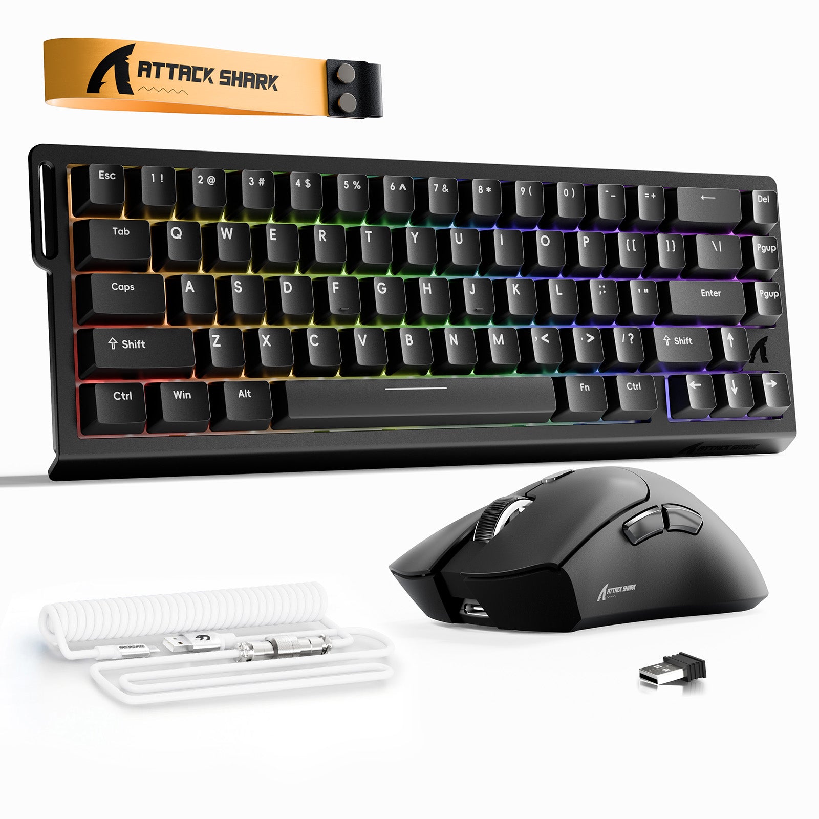 ATTACK SHARK X68HE Rapid Trigger Tastatur + R1 Kabellose Gaming-Maus + C01 Spiralkabel-Bundle