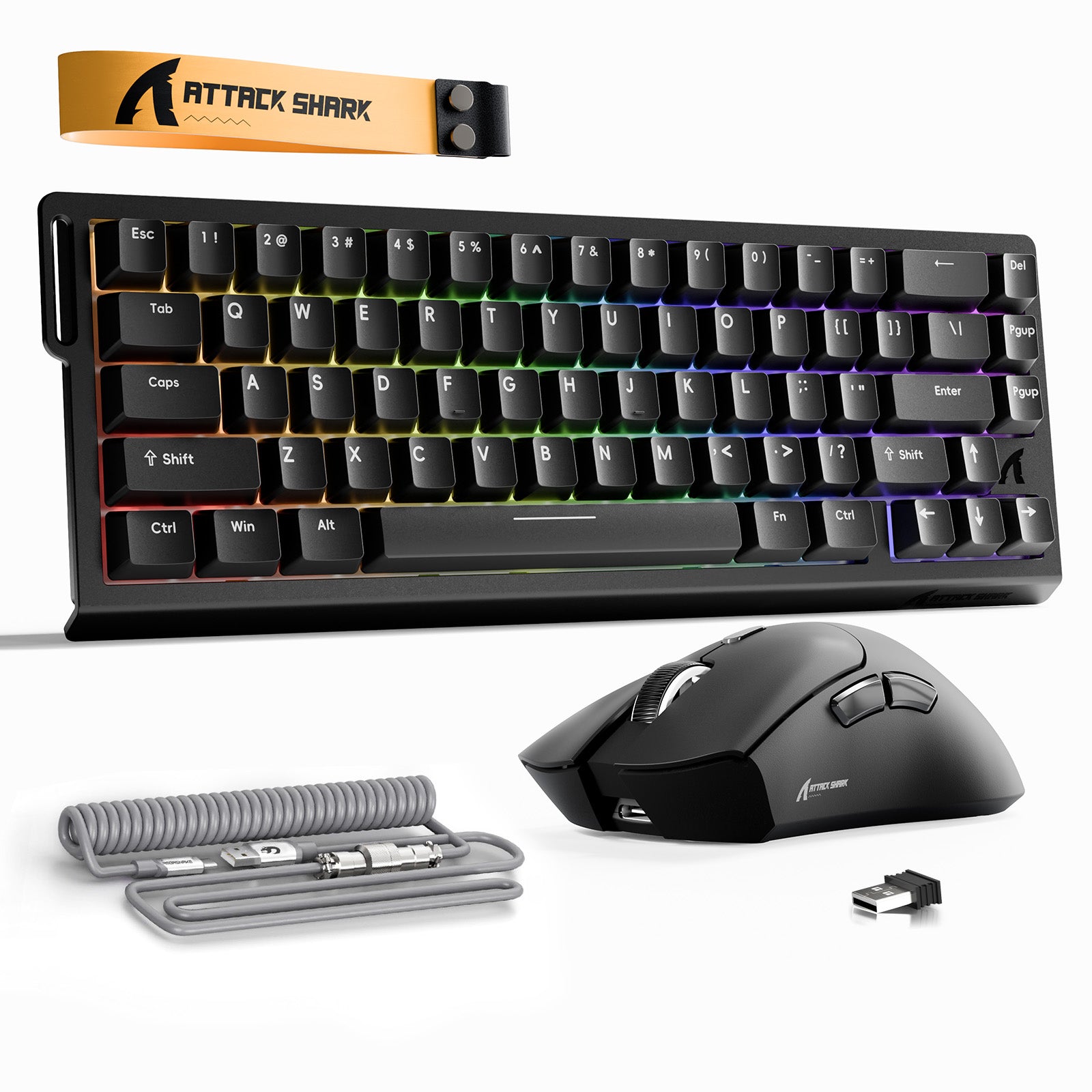 ATTACK SHARK X68HE Rapid Trigger Tastatur + R1 Kabellose Gaming-Maus + C01 Spiralkabel-Bundle
