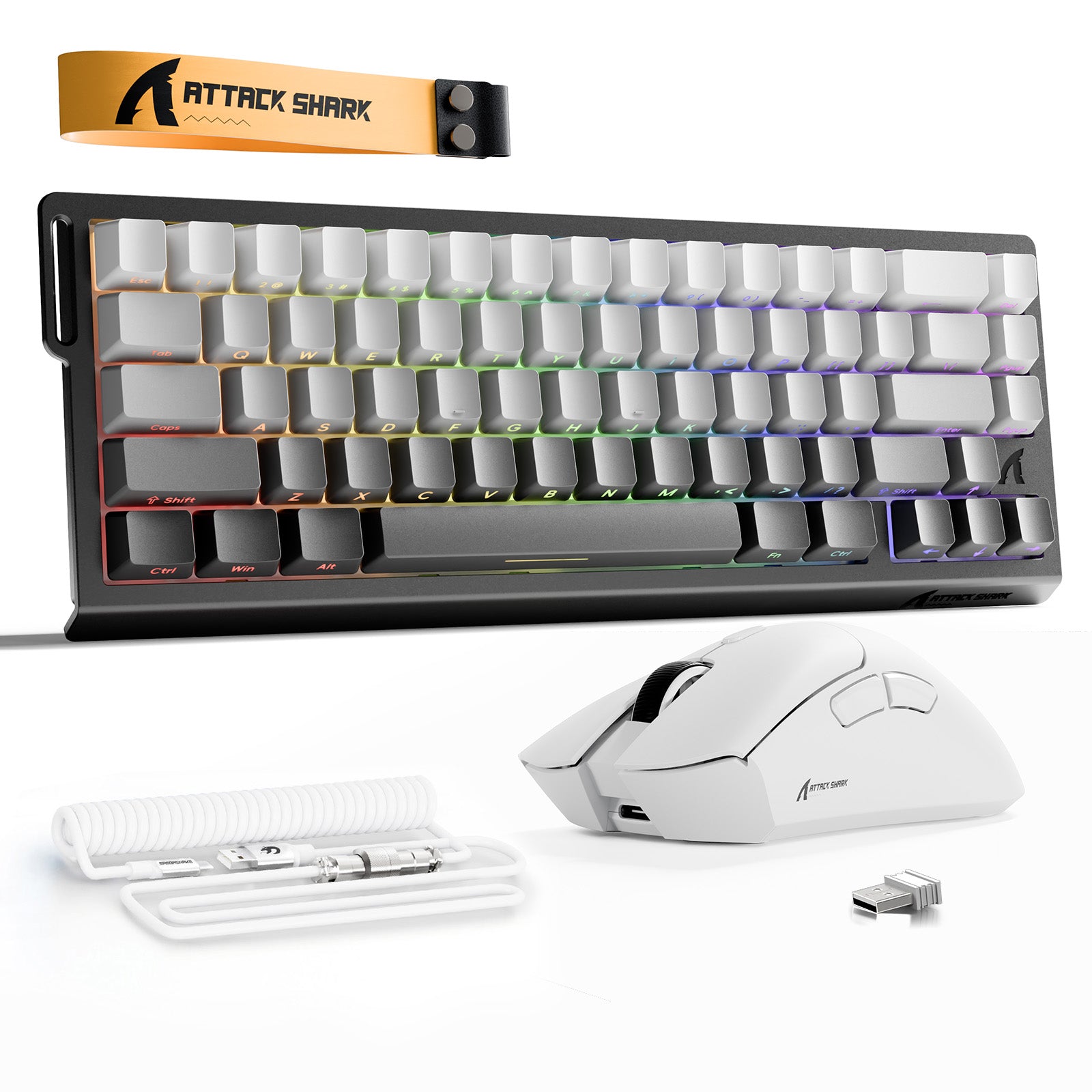 ATTACK SHARK X68HE Rapid Trigger Tastatur + R1 Kabellose Gaming-Maus + C01 Spiralkabel-Bundle
