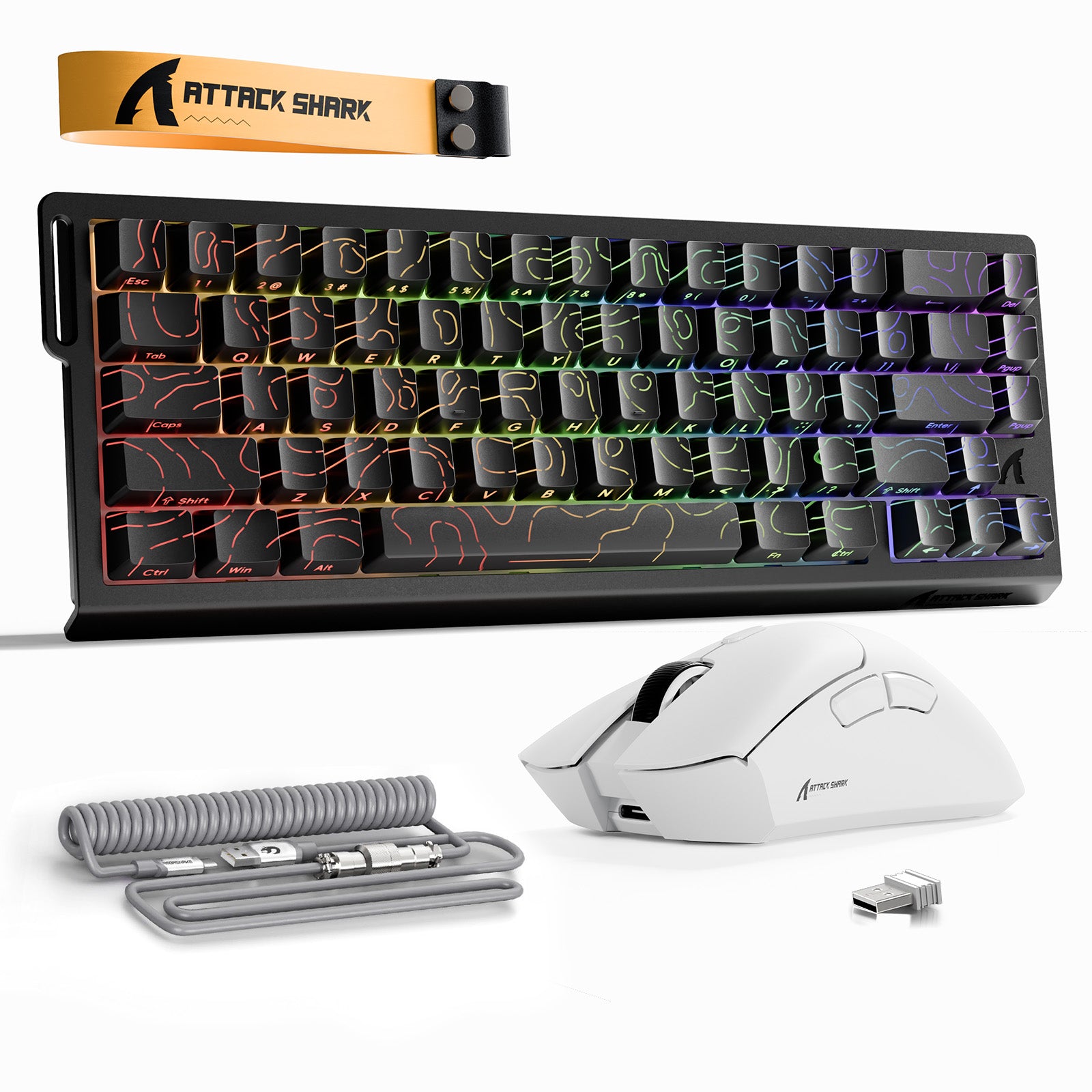 ATTACK SHARK X68HE Rapid Trigger Tastatur + R1 Kabellose Gaming-Maus + C01 Spiralkabel-Bundle
