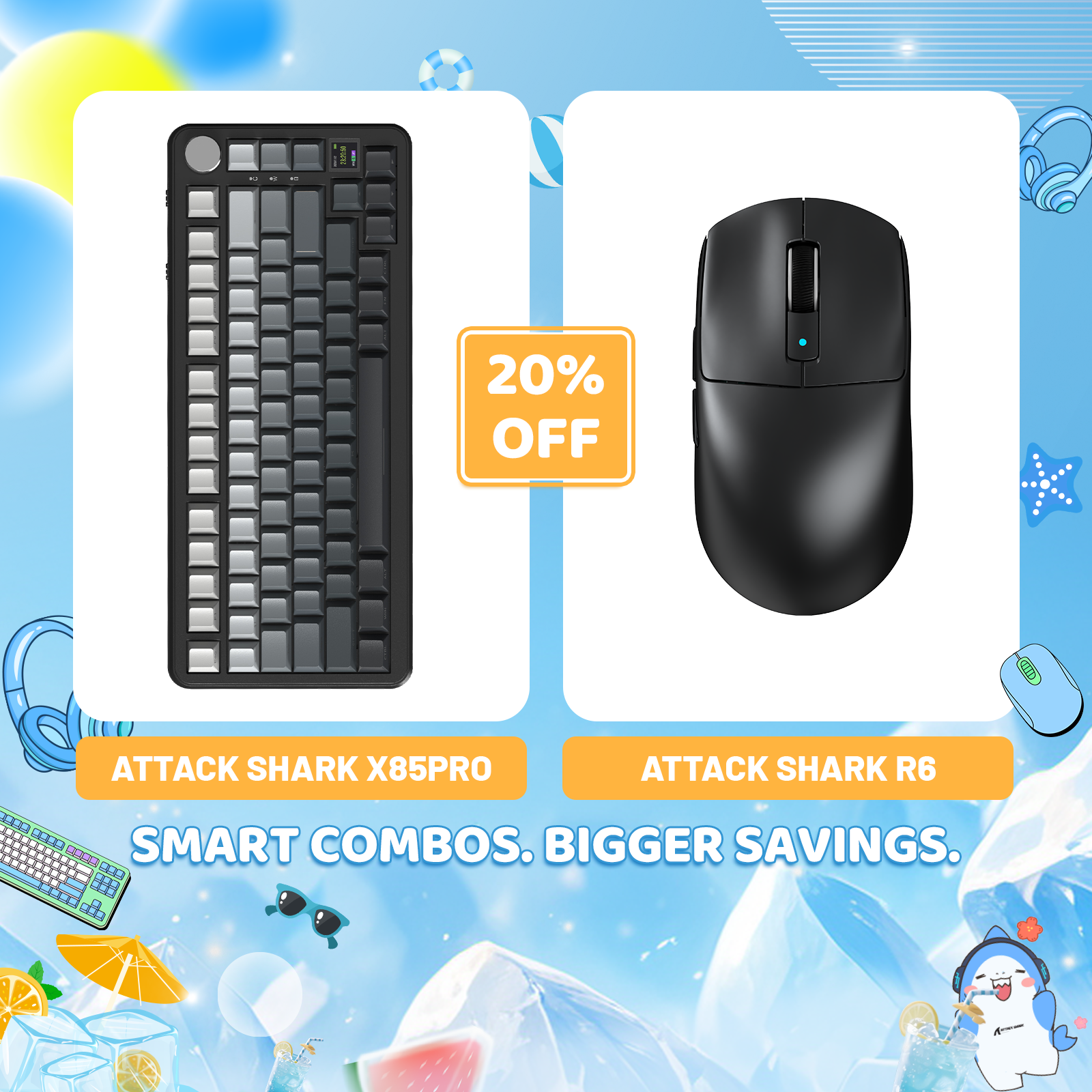 ATTACK SHARK X85PRO Tri-mode Gasket Mechanical Keyboard + R6 Wireless Gaming Mouse Bundle