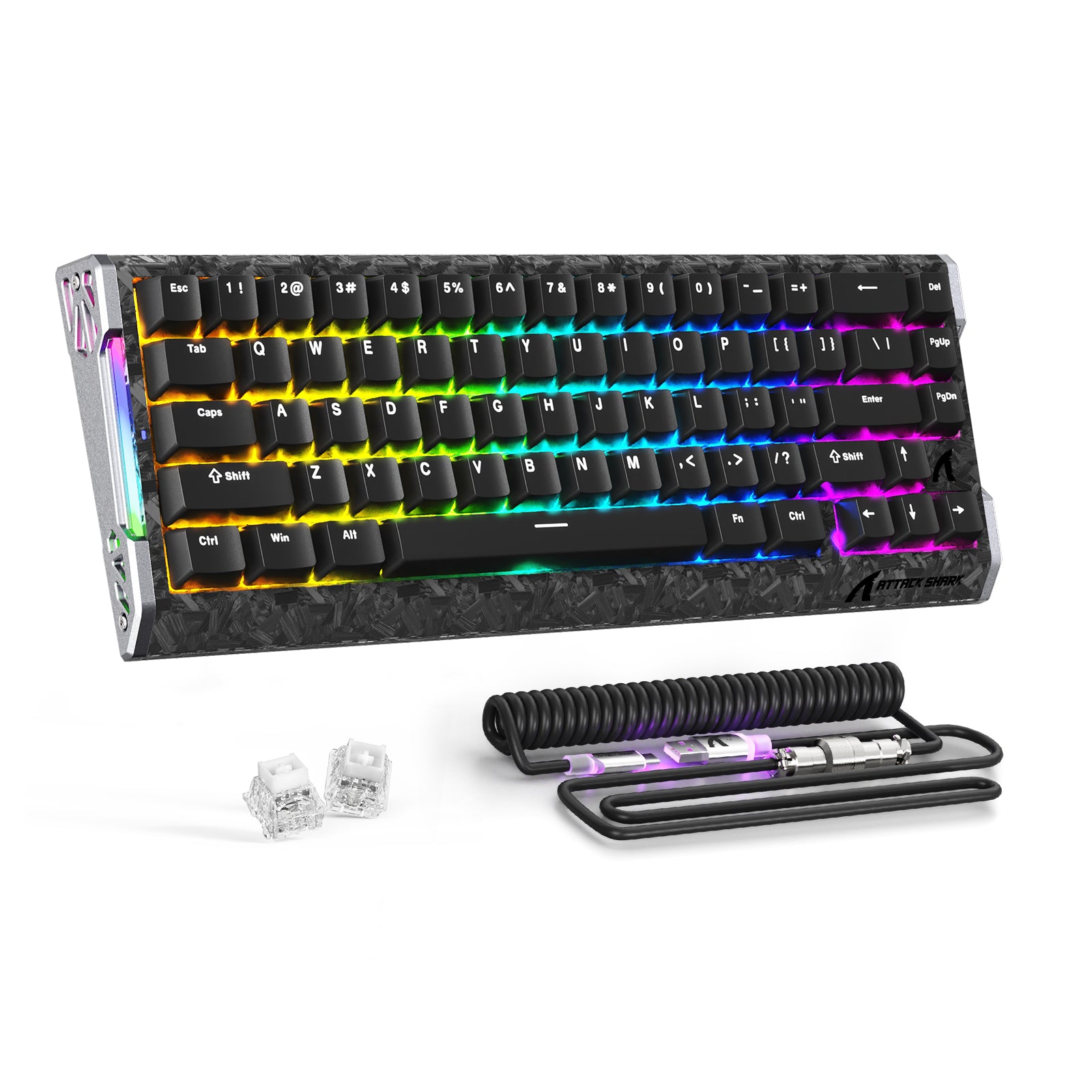 ATTACK SHARK R68 HE Kohlefaser Kabelgebundene Rapid Trigger Magnetischer Schalter Tastatur mit C01 Ultra RGB Spiralkabel