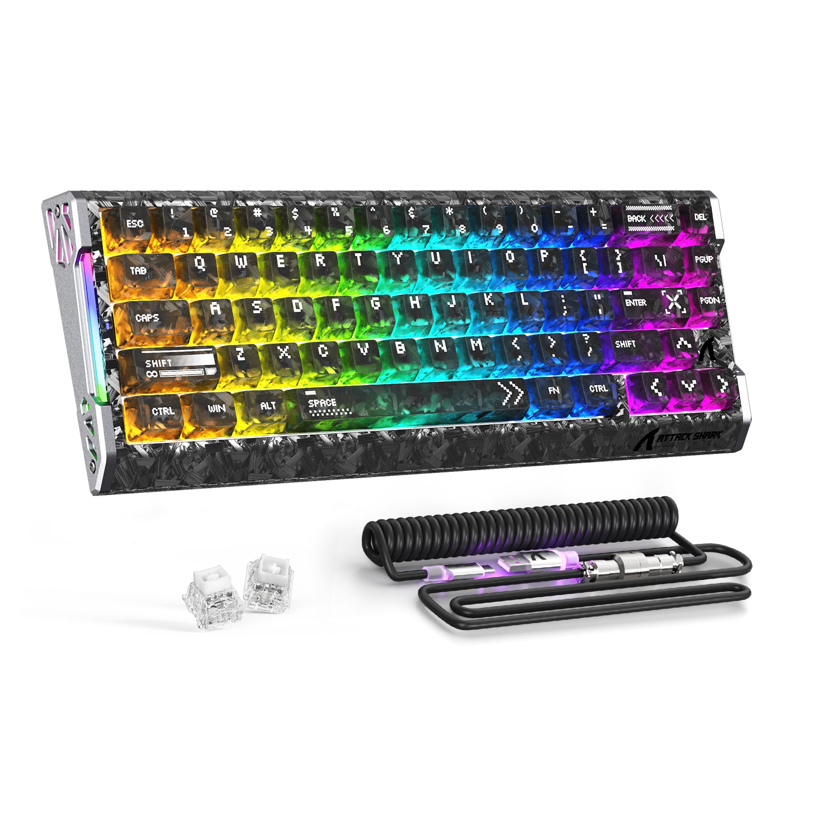 ATTACK SHARK R68 HE Kohlefaser Kabelgebundene Rapid Trigger Magnetischer Schalter Tastatur mit C01 Ultra RGB Spiralkabel