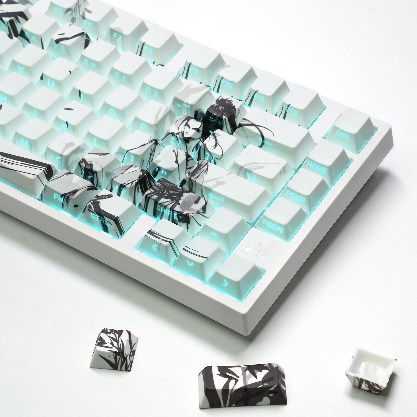 ATTACK SHARK SK02, 129 Tasten, seitlich bedruckte PBT-Tastenkappen, ANSI/ISO, fahrender Ritter