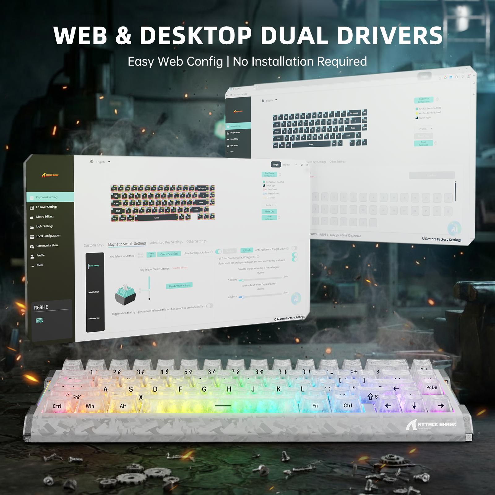 ATTACK SHARK R68 HE Kohlefaser Rapid Trigger Tastatur Magnetischer Schalter