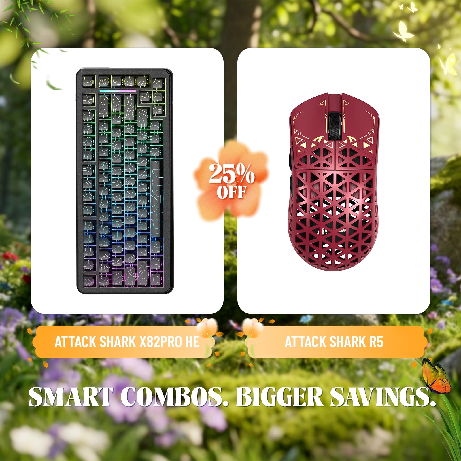 ATTACK SHARK X82PRO HE Rapid Trigger-Tastatur + R5 Carbon Fiber Wireless Gaming-Maus im Bundle