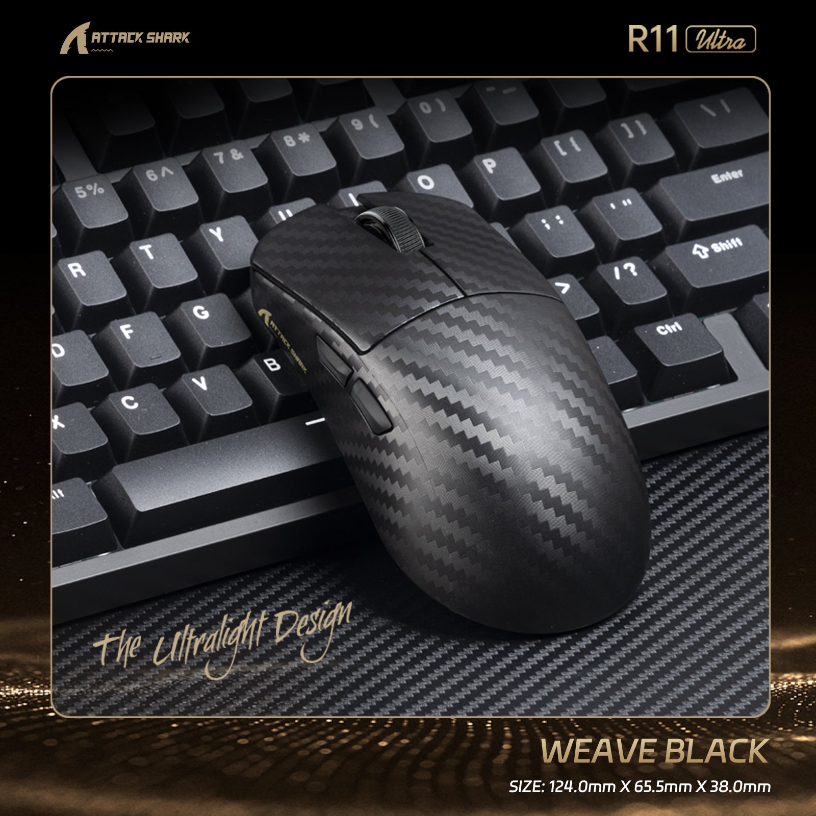 ATTACK SHARK R11 ULTRA Carbon Fiber Wireless 8K PAW3950MAX Gaming-Maus
