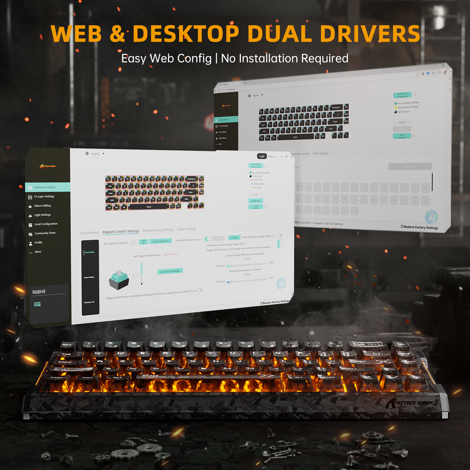 ATTACK SHARK R68 HE Kohlefaser Rapid Trigger Tastatur Magnetischer Schalter
