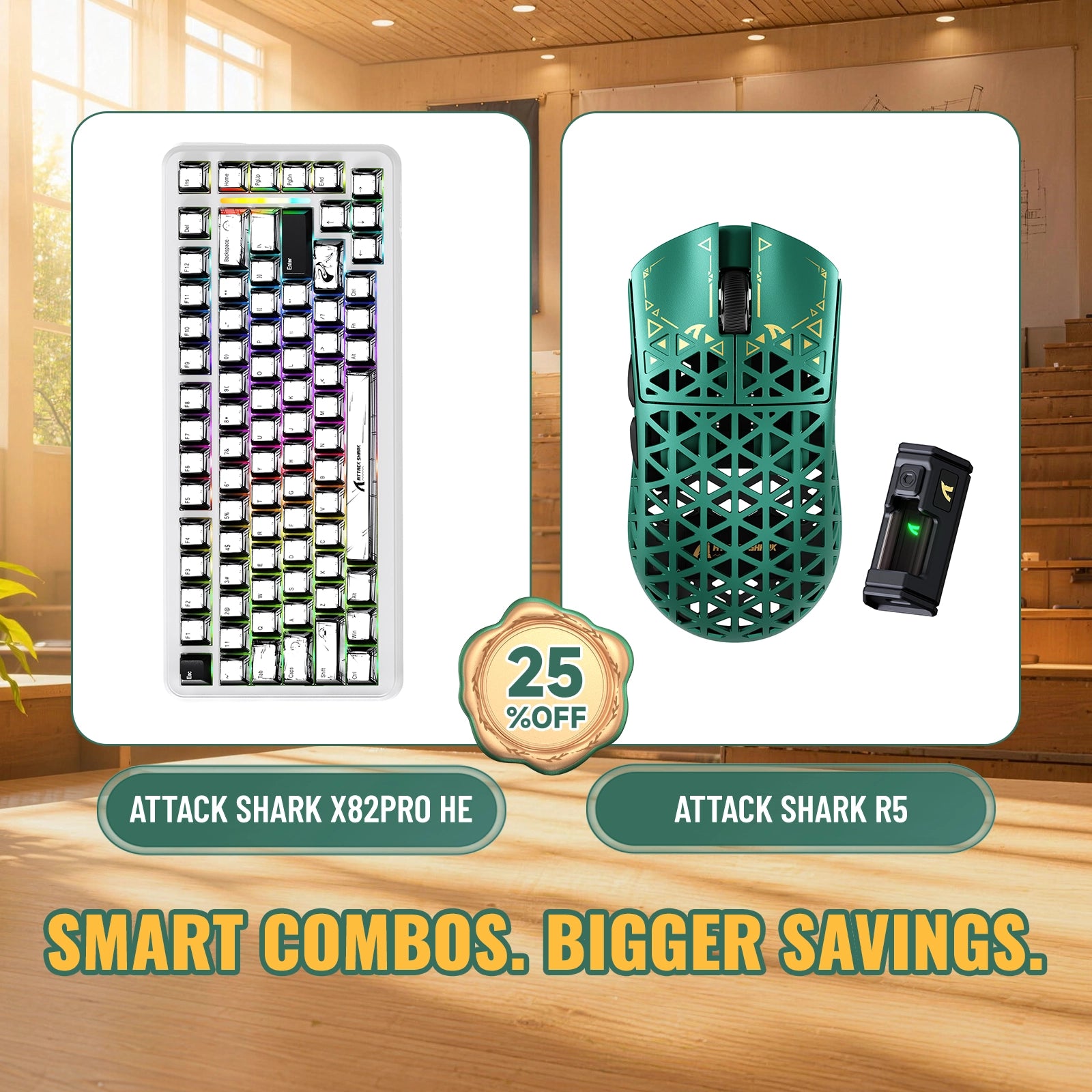 ATTACK SHARK X82 PRO HE-Tastatur mit Rapid Trigger + R5 Carbon Fiber kabelloses Gaming-Maus-Bundle