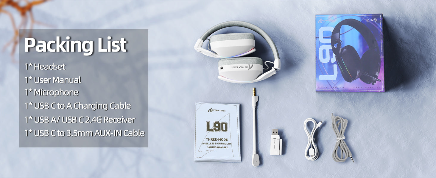 ATTACK SHARK L90 – faltbares, ultraleichtes RGB-Gaming-Headset mit drei Modi