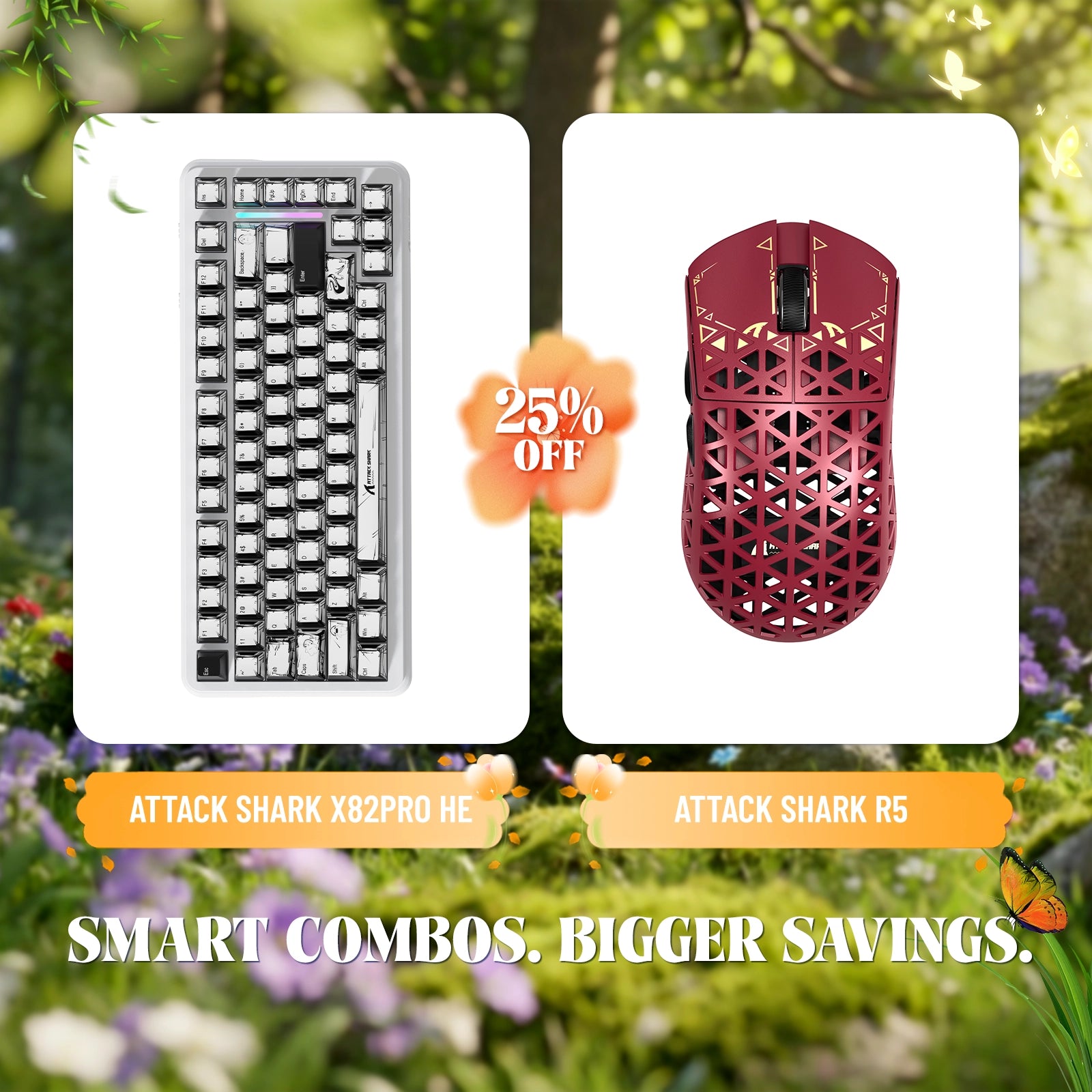 ATTACK SHARK X82PRO HE Rapid Trigger-Tastatur + R5 Carbon Fiber Wireless Gaming-Maus im Bundle