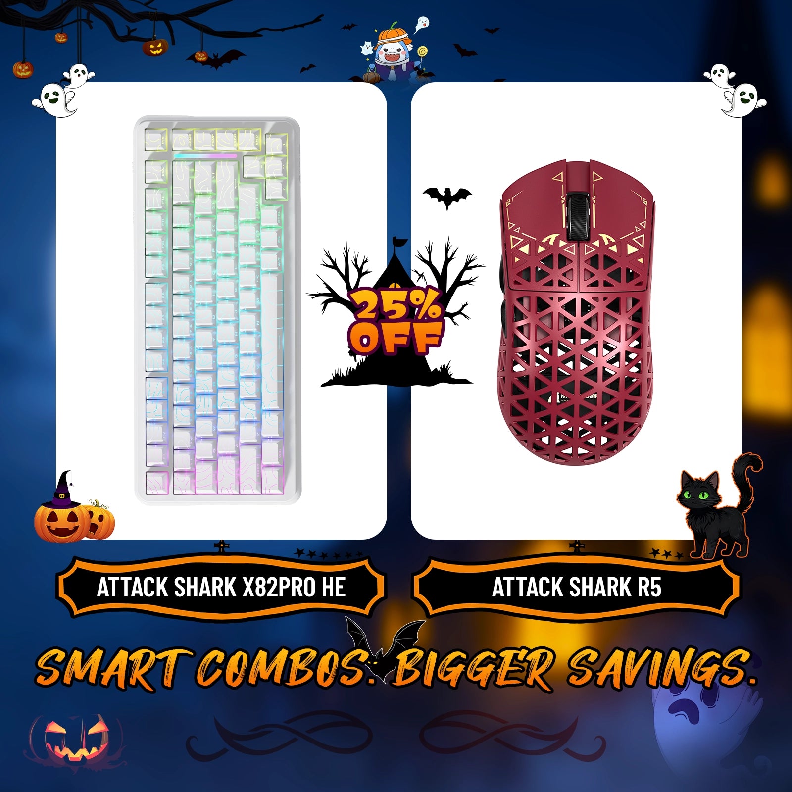 ATTACK SHARK X82PRO HE Rapid Trigger Keyboard + R5 Carbon Fiber Wireless Gaming Mouse Bundle