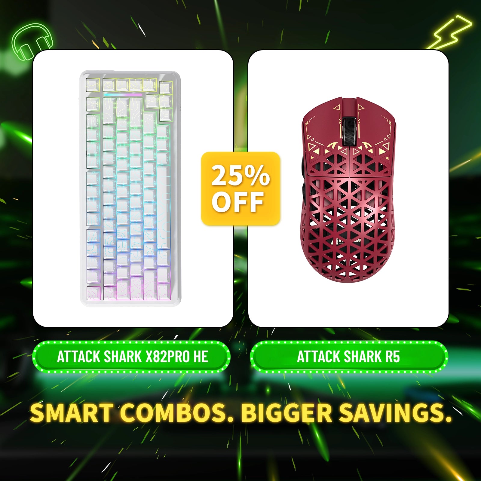 ATTACK SHARK X82PRO HE Rapid Trigger-Tastatur + R5 Carbon Fiber Wireless Gaming-Maus im Bundle