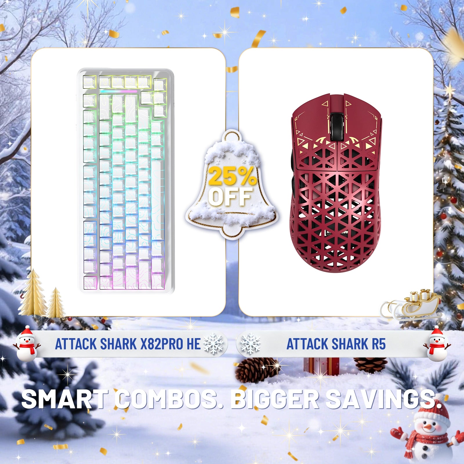 ATTACK SHARK X82PRO HE Rapid Trigger-Tastatur + R5 Carbon Fiber Wireless Gaming-Maus im Bundle