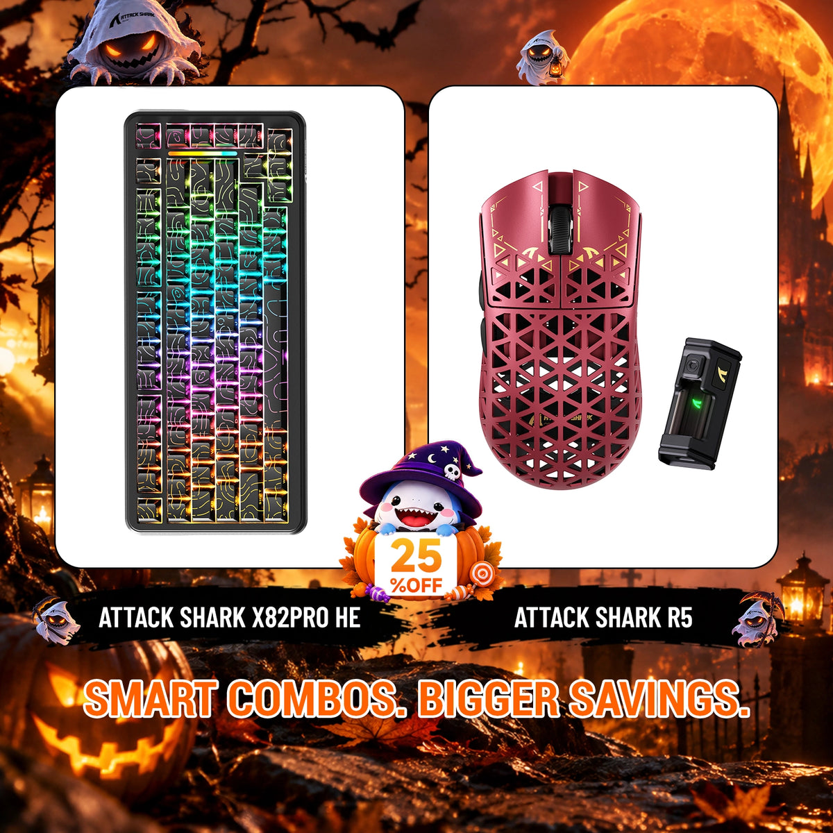 ATTACK SHARK X82 PRO HE-Tastatur mit Rapid Trigger + R5 Carbon Fiber kabelloses Gaming-Maus-Bundle