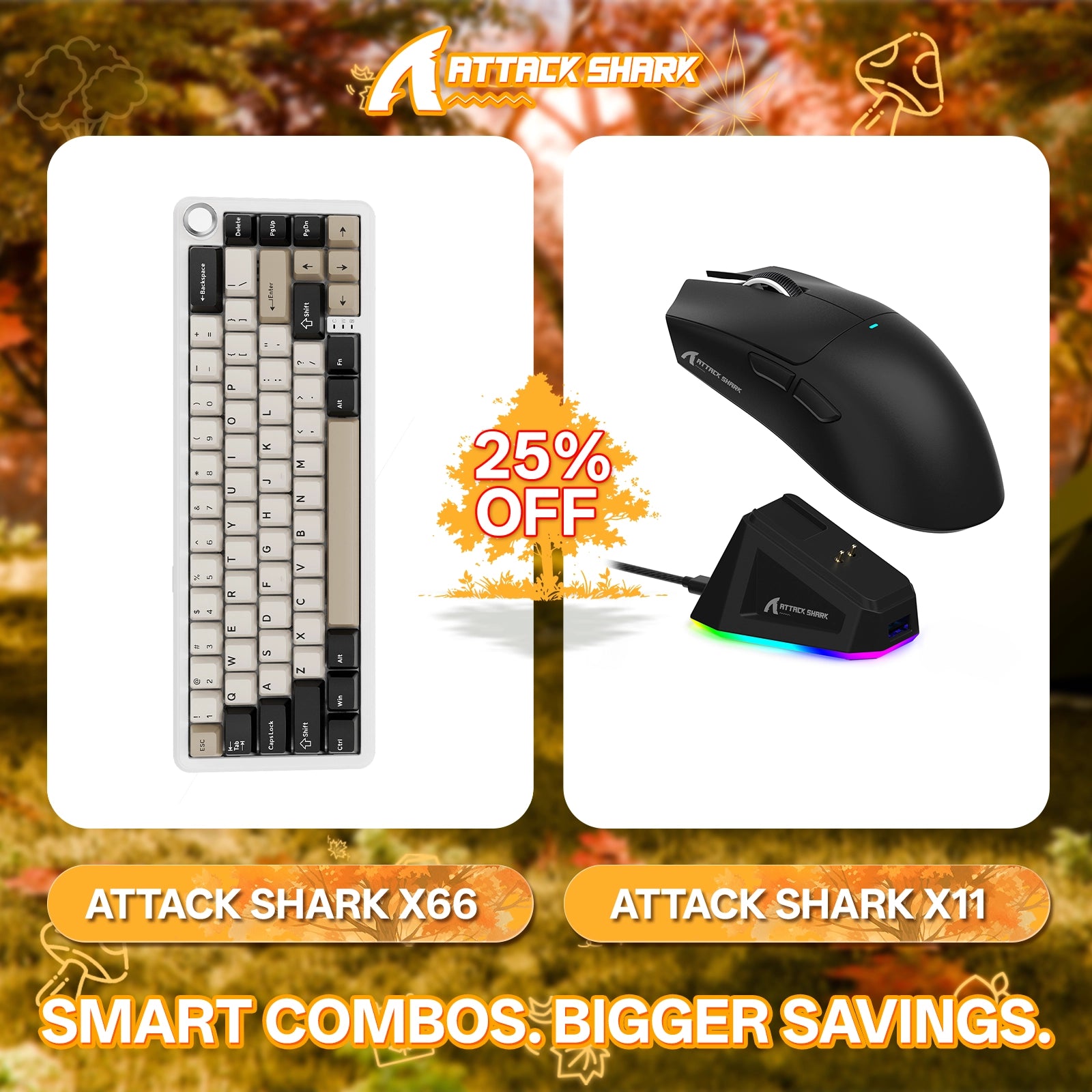 ATTACK SHARK X66 Kabellose mechanische Tastatur + X11 Kabellose Gaming-Maus