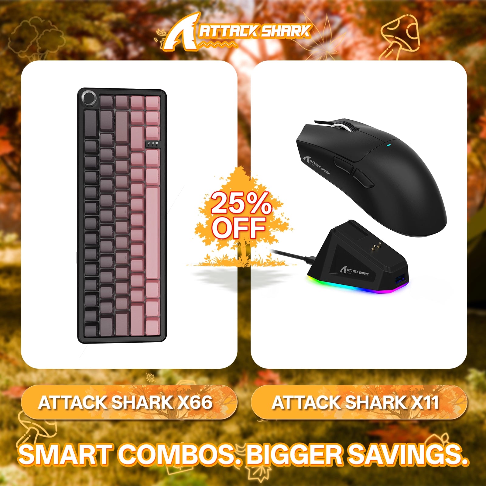 ATTACK SHARK X66 Wireless Mechanical Keyboard + X11 Wireless Gaming Mouse