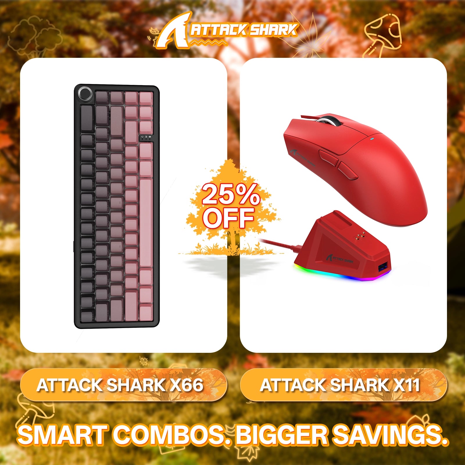 ATTACK SHARK X66 Kabellose mechanische Tastatur + X11 Kabellose Gaming-Maus