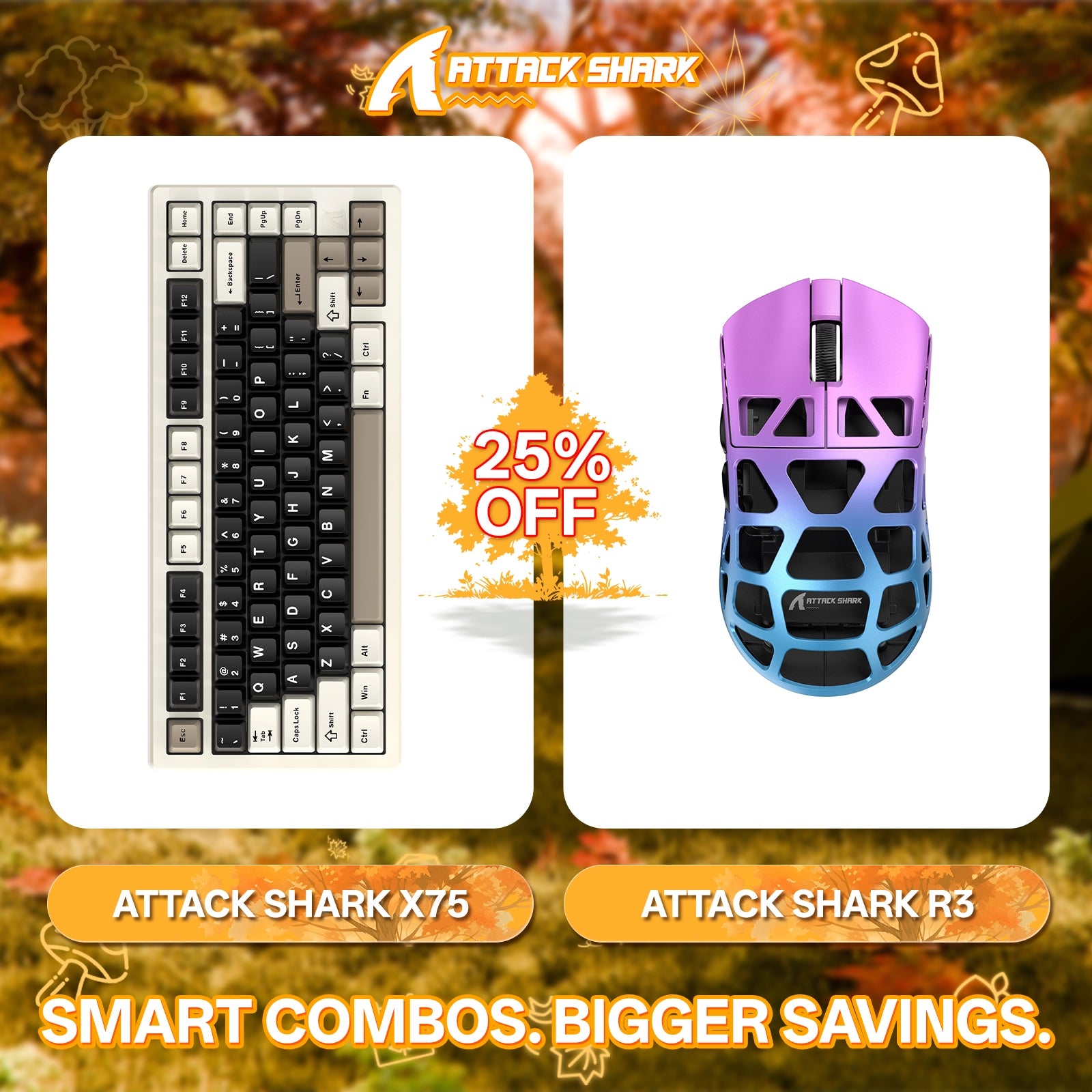 ATTACK SHARK X75 Full Aluminum Keyboard + R3 Magnesium Alloy Gaming Mouse Bundle