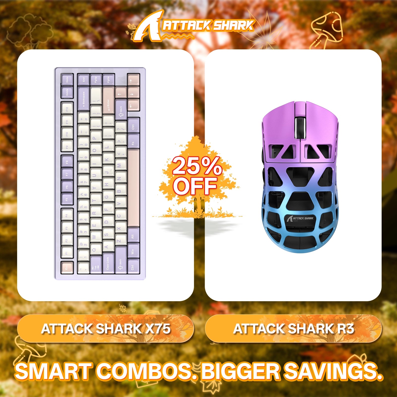 ATTACK SHARK X75 Full Aluminum Keyboard + R3 Magnesium Alloy Gaming Mouse Bundle