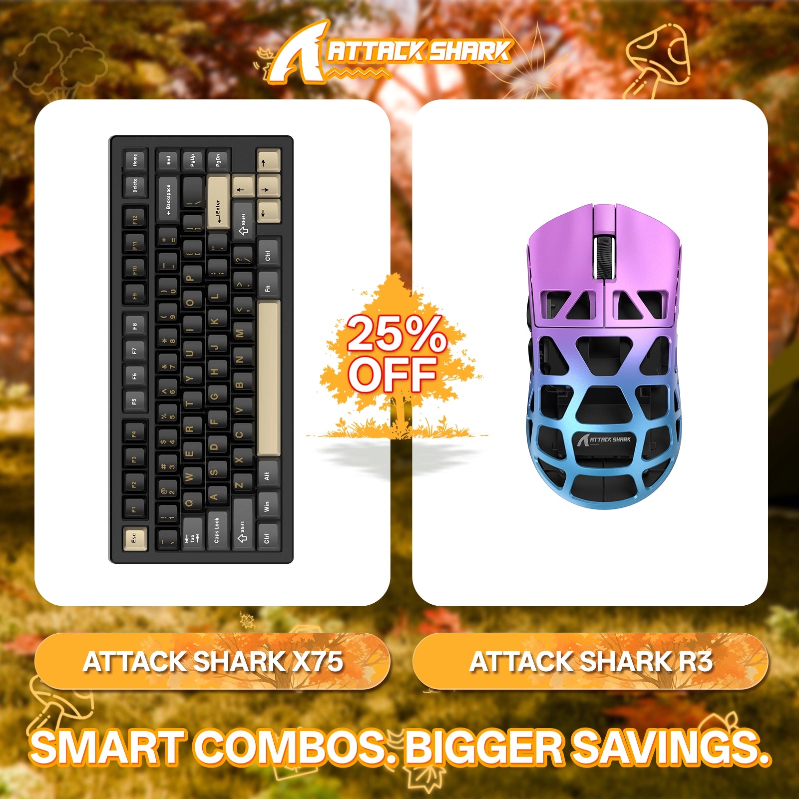 ATTACK SHARK X75 Full Aluminum Keyboard + R3 Magnesium Alloy Gaming Mouse Bundle