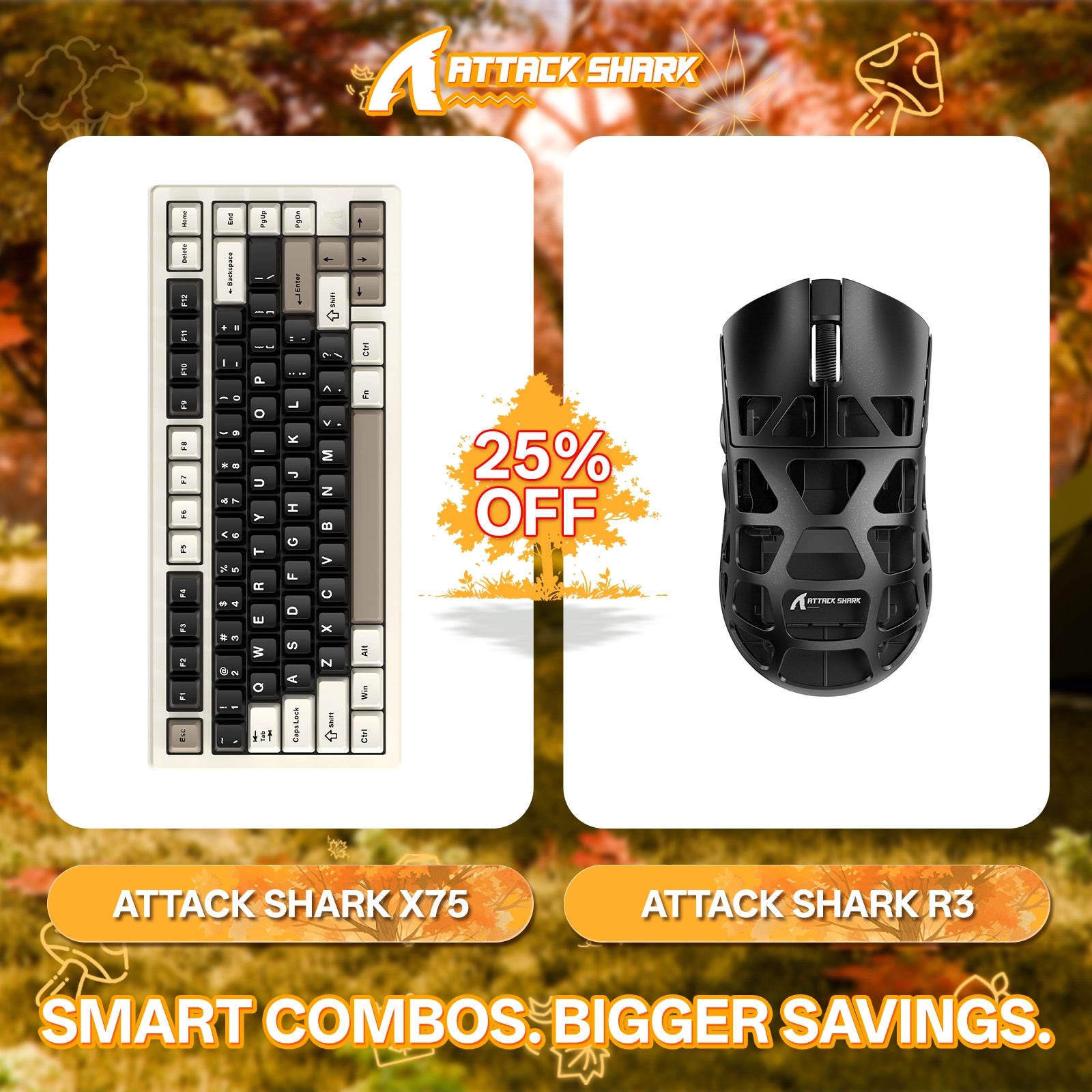 ATTACK SHARK X75 Full Aluminum Keyboard + R3 Magnesium Alloy Gaming Mouse Bundle