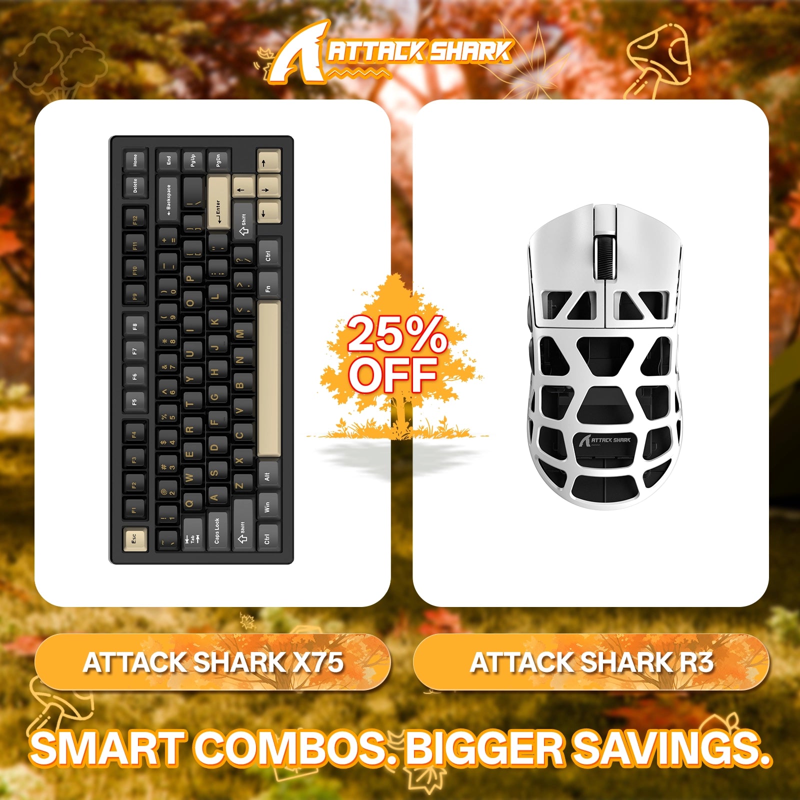 ATTACK SHARK X75 Full Aluminum Keyboard + R3 Magnesium Alloy Gaming Mouse Bundle