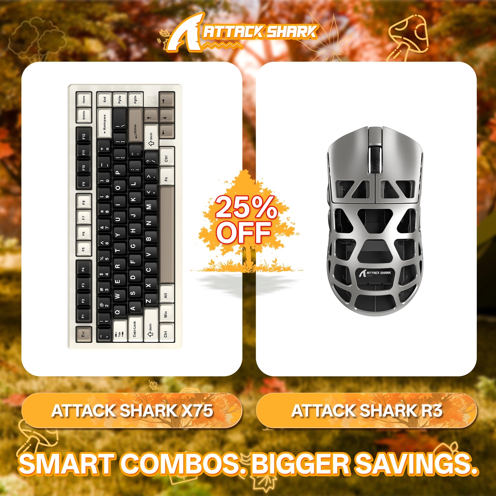 ATTACK SHARK X75 Vollaluminium-Tastatur + R3 Magnesiumlegierung-Gaming-Maus-Paket