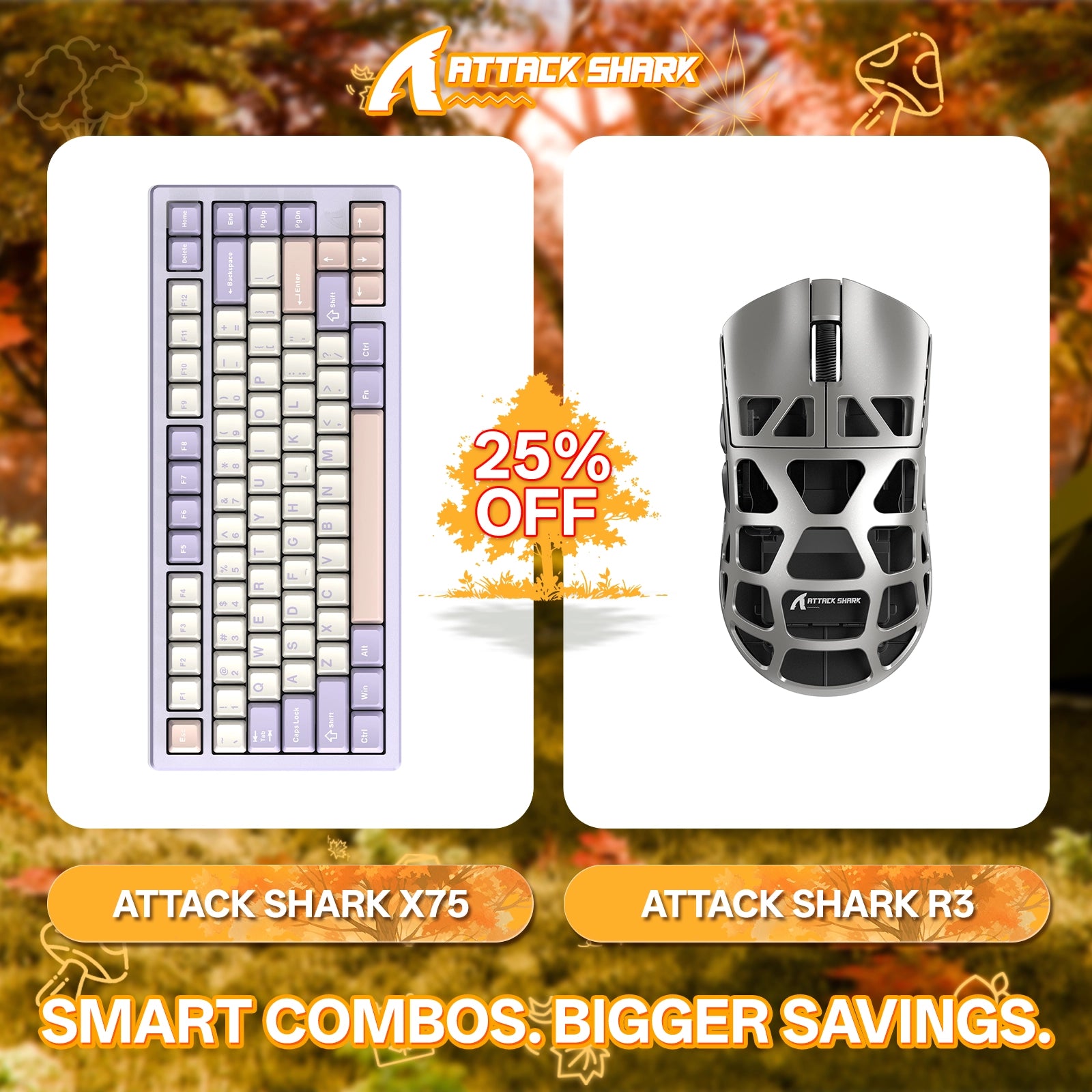 ATTACK SHARK X75 Full Aluminum Keyboard + R3 Magnesium Alloy Gaming Mouse Bundle