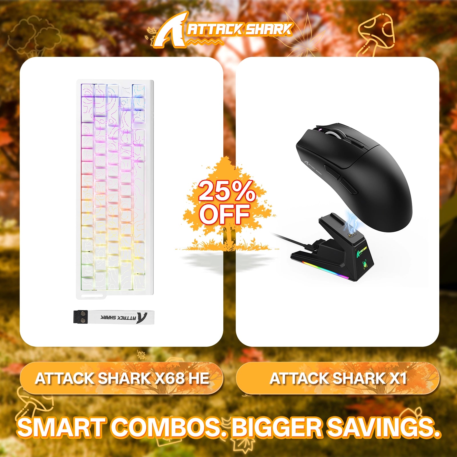 ATTACK SHARK X68HE Rapid Trigger-Tastatur + X1 Wireless Gaming-Maus im Bundle