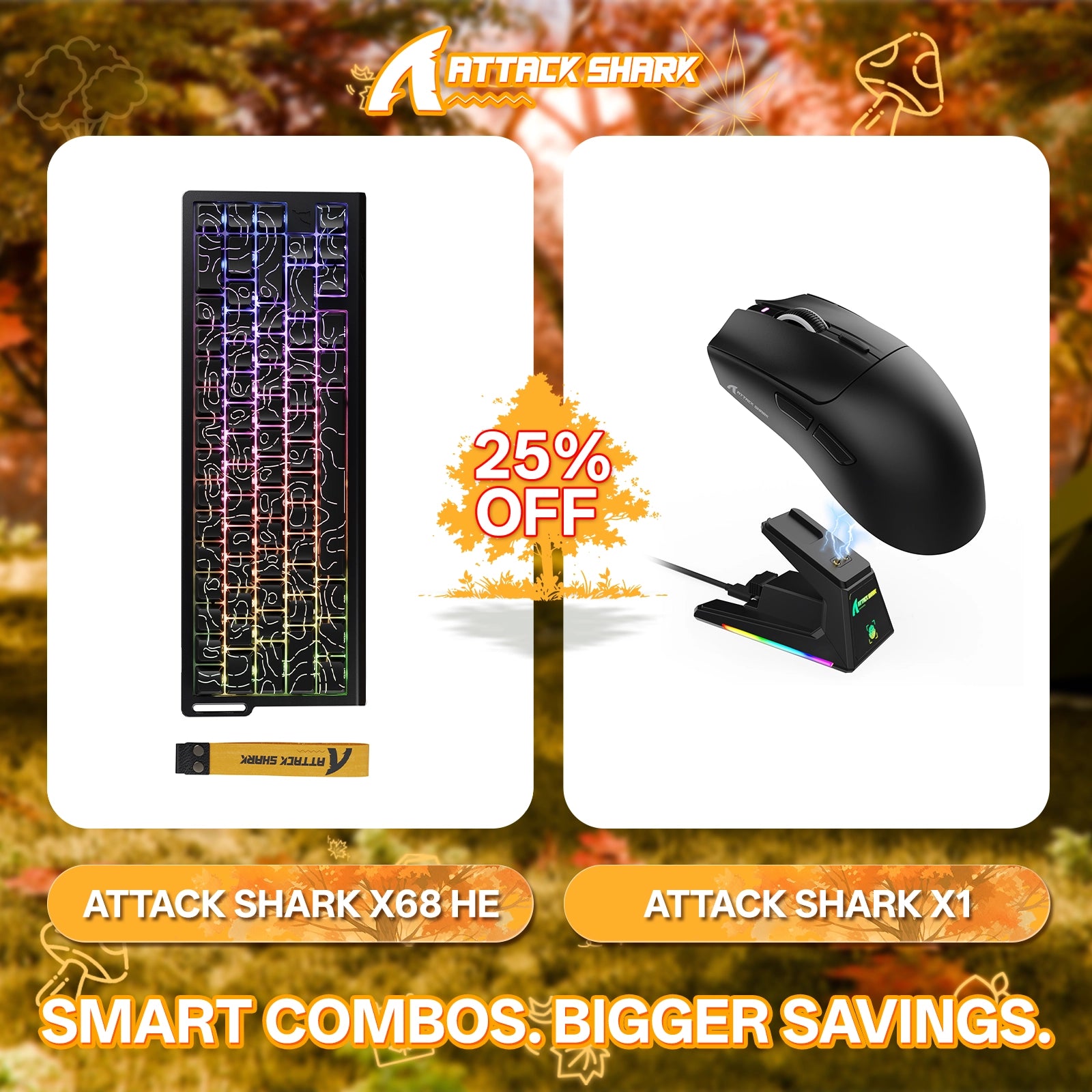 ATTACK SHARK X68HE Rapid Trigger Keyboard + X1 Wireless Gaming Mouse Bundle