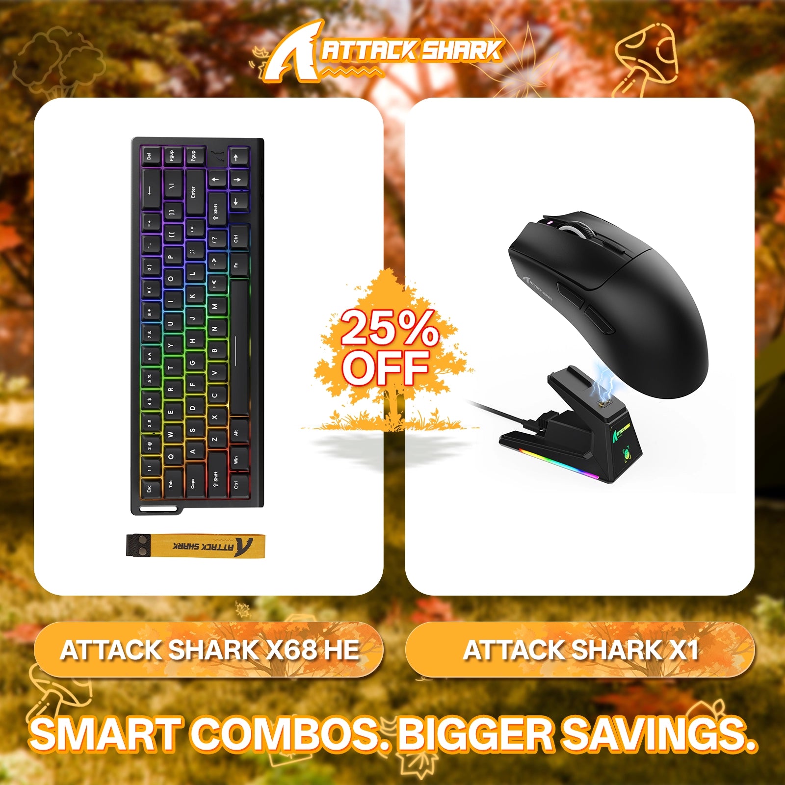 ATTACK SHARK X68HE Rapid Trigger Keyboard + X1 Wireless Gaming Mouse Bundle