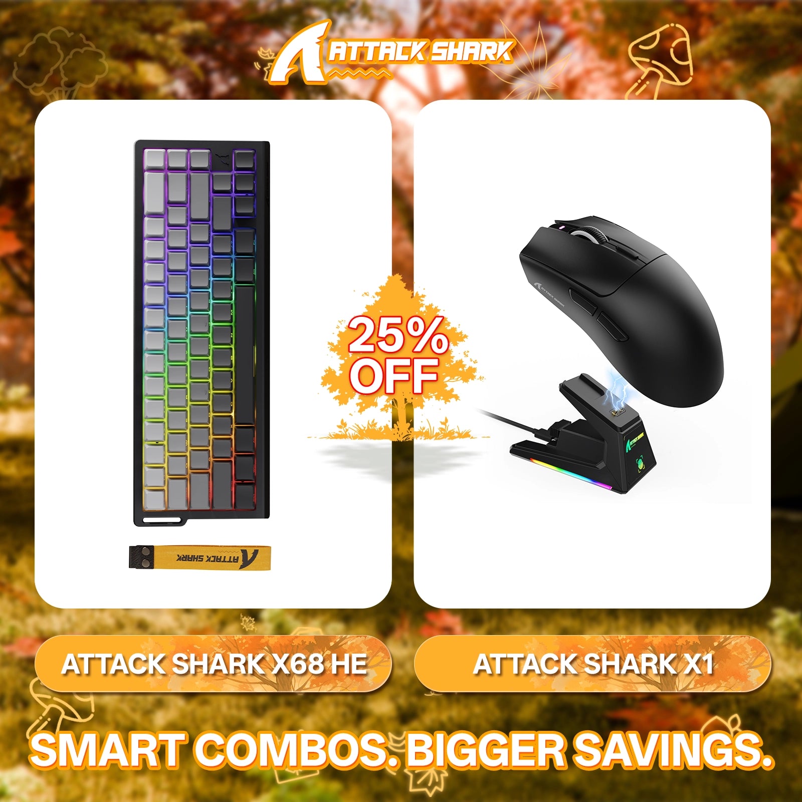 ATTACK SHARK X68HE Rapid Trigger Keyboard + X1 Wireless Gaming Mouse Bundle