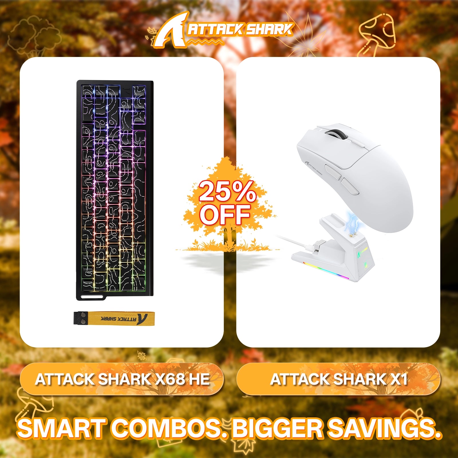 ATTACK SHARK X68HE Rapid Trigger Keyboard + X1 Wireless Gaming Mouse Bundle