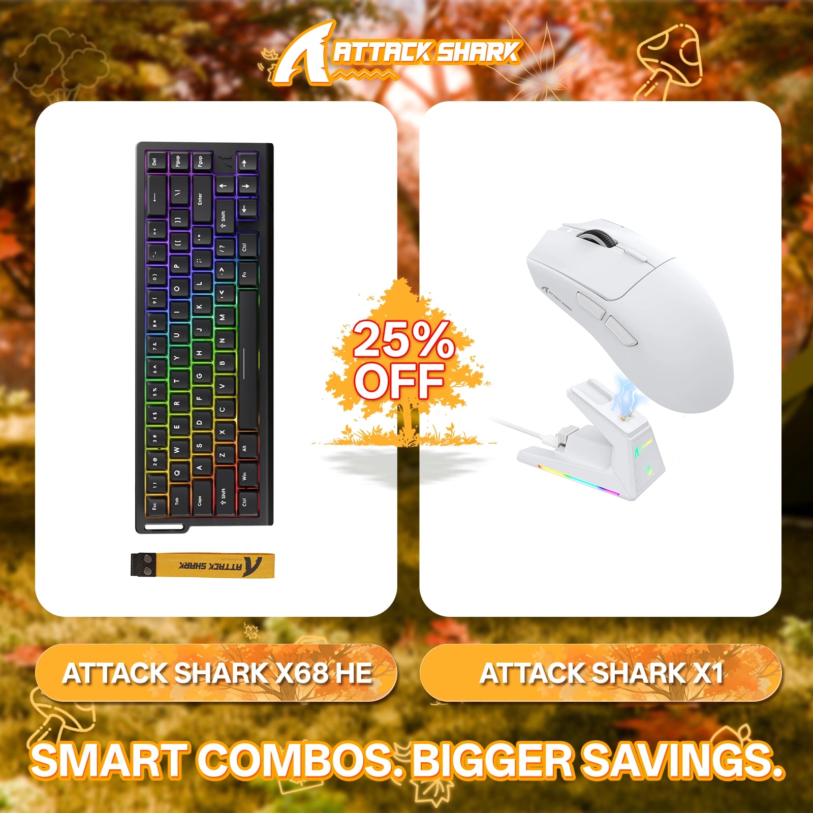 ATTACK SHARK X68HE Rapid Trigger Keyboard + X1 Wireless Gaming Mouse Bundle
