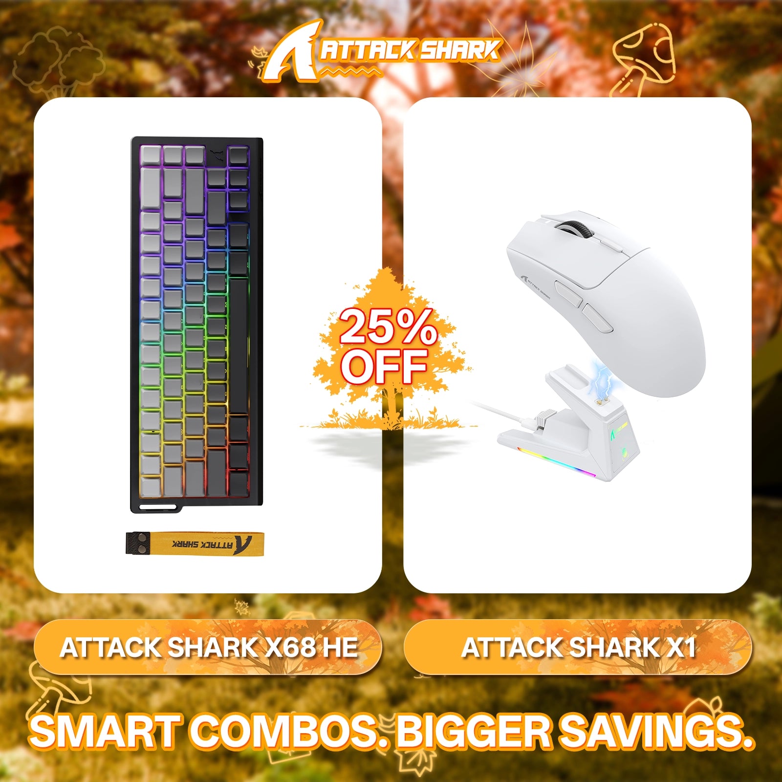ATTACK SHARK X68HE Rapid Trigger Keyboard + X1 Wireless Gaming Mouse Bundle